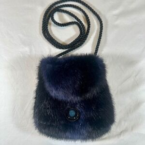 Christine Clarke Faux Fur Whimsigoth Mini Crossbody Purse Beaded Pendant